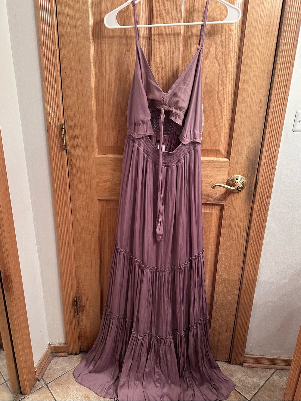Mustard Seed Mauve-Tone Tiered Maxi Dress with Spaghetti Straps